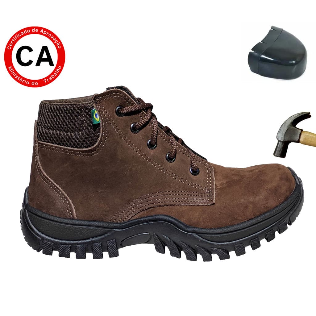 Bota Botina Masculina Couro Trabalho Segurança Epi Bico Pvc