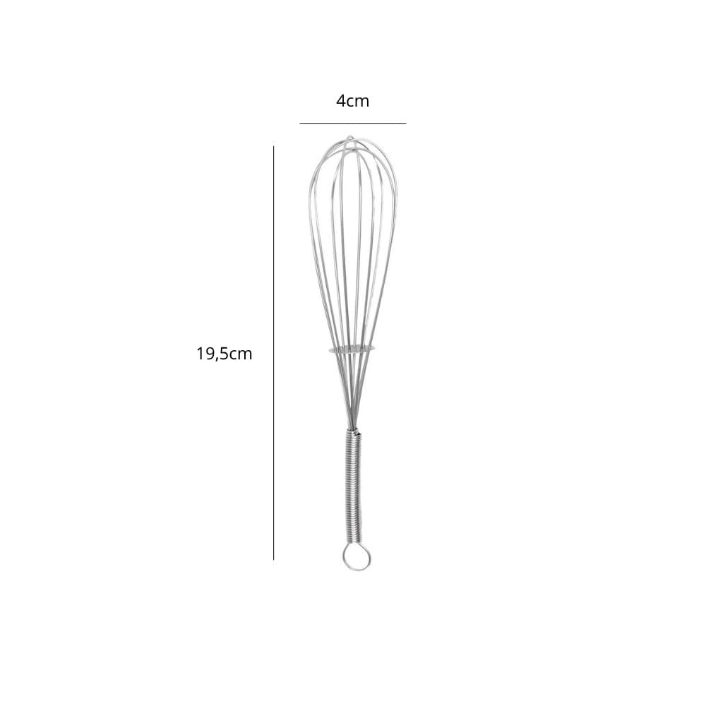 Batedor de Ovos Fouet de Inox Pequeno Ideal para Claras Bolos Massas e Receitas - 18 x 4 x 4cm