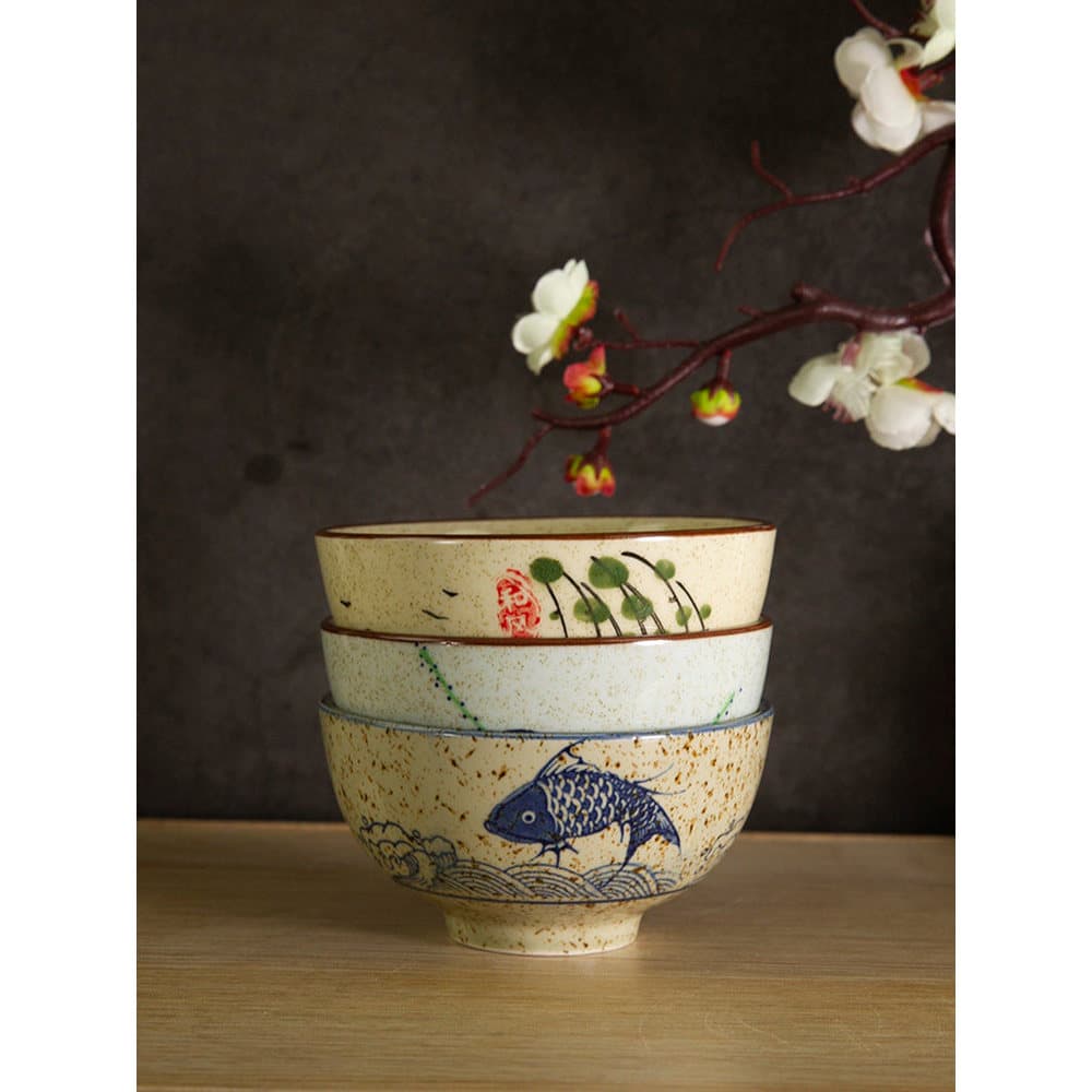 Estilo japonês quatro estações chinês Retro tigela de cerâmica Underglaze cor talheres tigela de arroz tigela de sopa do