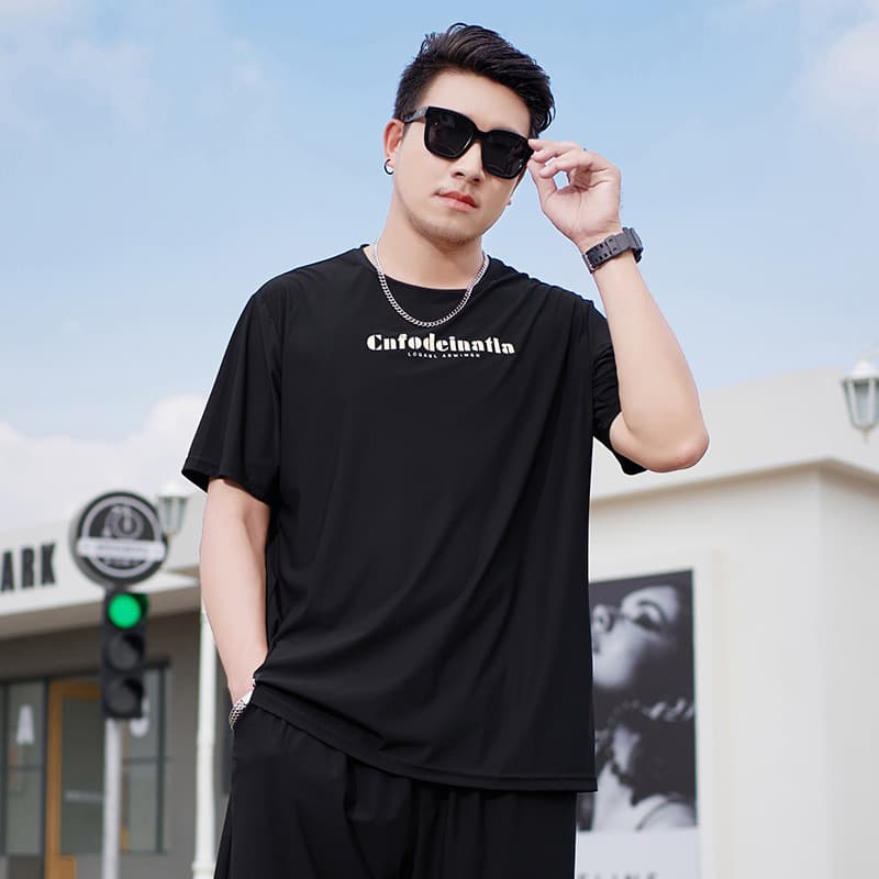 Seda gelo plus size camiseta masculina cara gordo esportes lazer secagem rápida estiramento mais gordura plus size cara