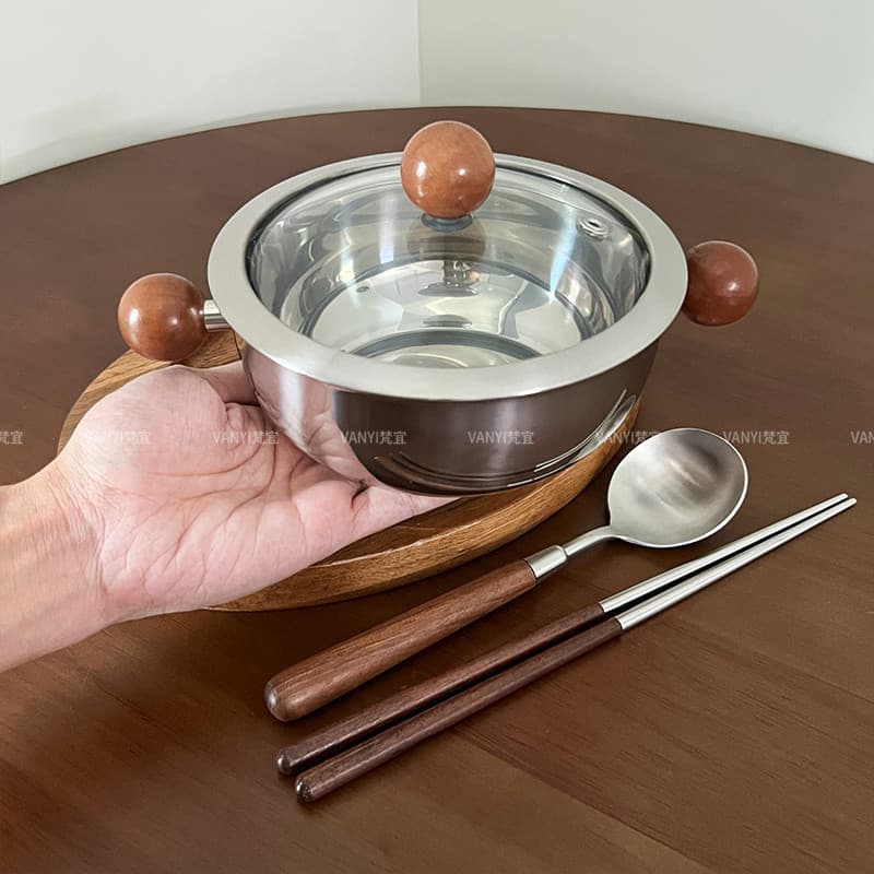 Tigela de macarrão de aço inoxidável 304, tigela de arroz dedicada pessoal, tigela grande com alça, aquecimento, tigela