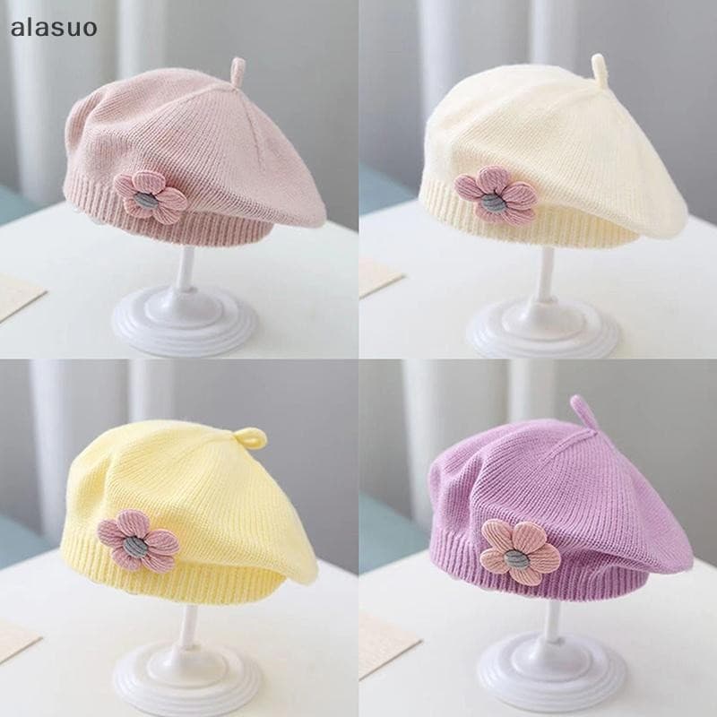 [ala] Chapéu De Boina De Bebê Flor Cor Sólida Inverno Quente Gorro De Malha Para Meninas Infantis Coreano Criança Prince