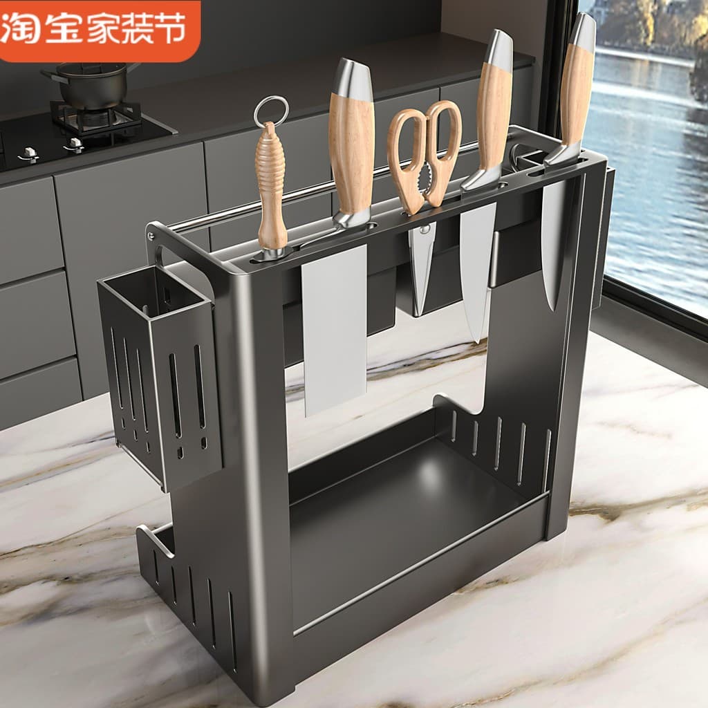 Rack de tempero de cozinha multifuncional faca pauzinho titular integrado fixado na parede condimento Jar rack de armaze