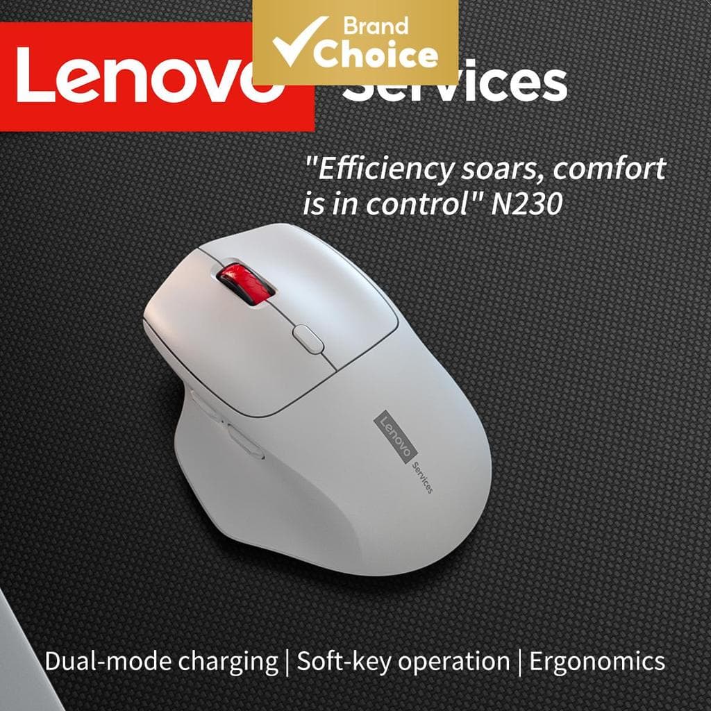 Mouse Sem Fio Lenovo com Formato Ergonômico para Jogos e Escritório, Conexão Dupla, Bateria de Longa Duração