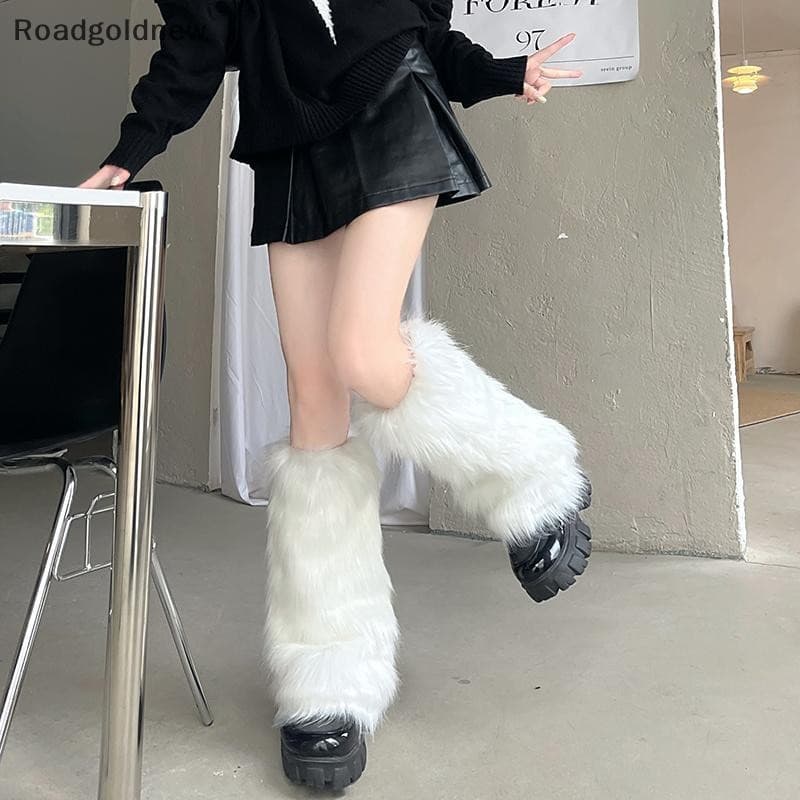 RGN Branco Pele Sintética Polainas Bota Cobre Y2K Goth Sólido Perna Meias Punk Na Altura Do Joelho Moda Quente Meia NW