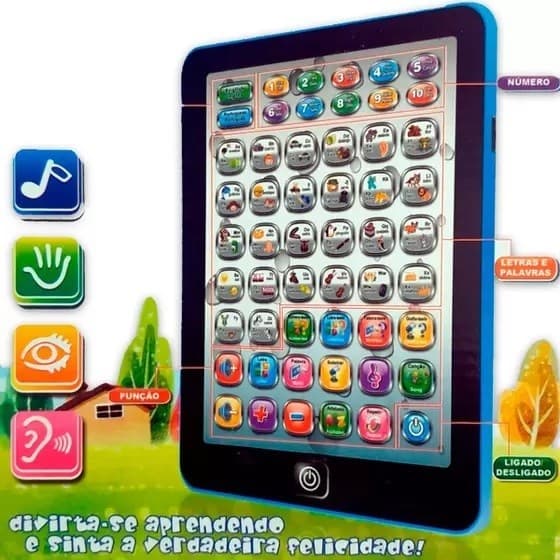 Mini Tablet Infantil Educativo Bilíngue Português Inglês 54 Funções Interativo Didático
