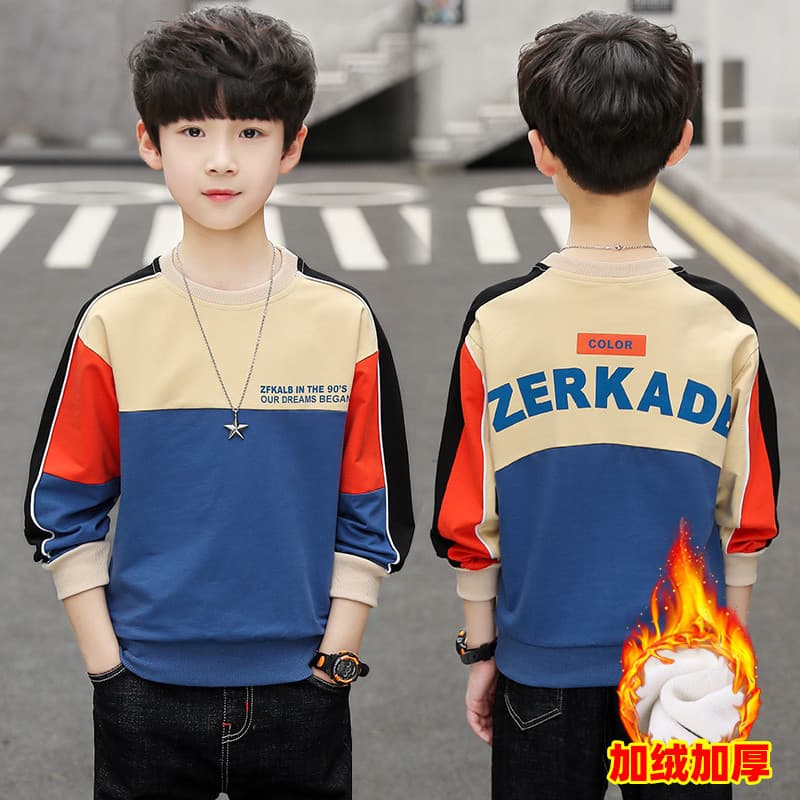 Meninos primavera outono forro de lã moletom 2026 novo estilo médio grande crianças outono camiseta crianças estilo ocid