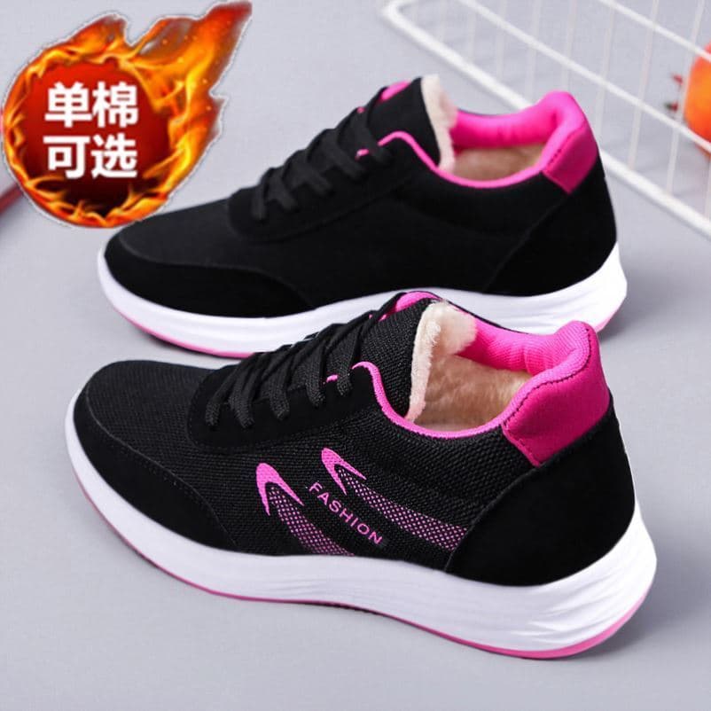 2024 outono inverno novo estilo mais veludo engrossado leve confortável esportes casuais sapatos únicos femininos antide