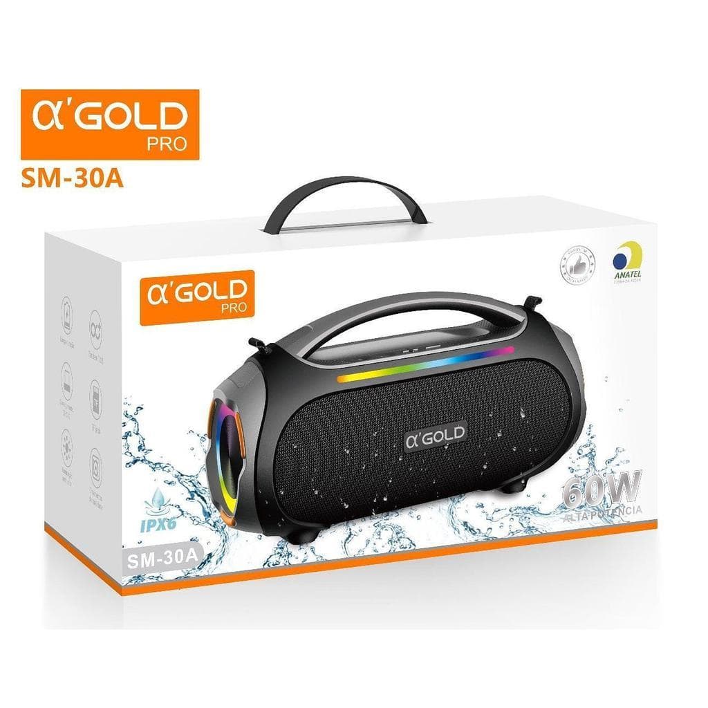 Caixa de Som SM-30A IPX6 60W Alta Potencia Sem Fio RGB Bass Boost a Prova da Agua