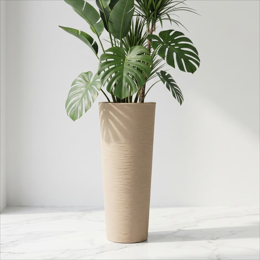 Vasos de polietileno para plantas decorativo Coluna Ibiza Escovada Texturizada 68cm