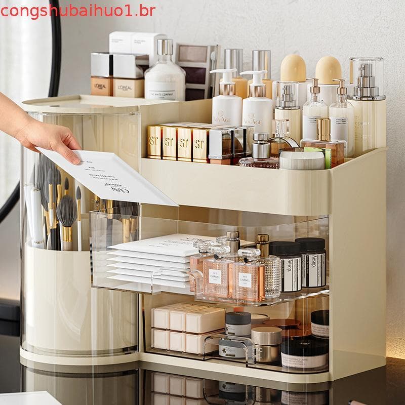 Caixa De Armazenamento De Cosméticos OUDIMEIHE , Suporte De Escova Giratório De Plástico Removível , Com Gavetas , Rack