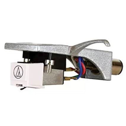 Conjunto de toca-discos AT-3600L branco metálico, cartucho, agulha e suporte.