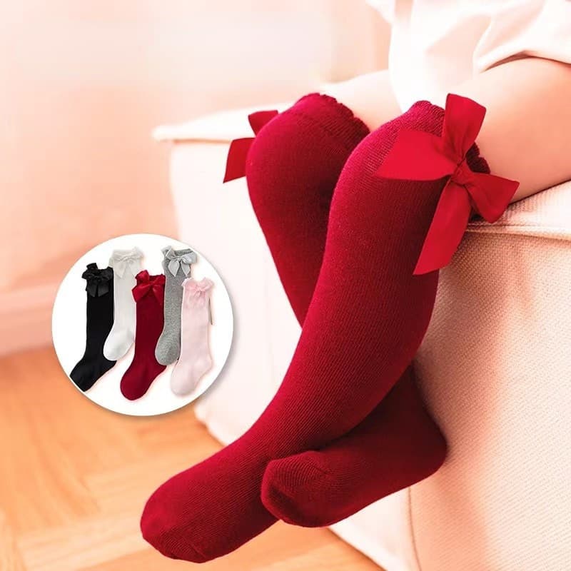 Meias Para Bebês Espanholas Comprimento Do Joelho Grande Arco Vestido Meninas Estudantes Princesa Rosa meia infantil