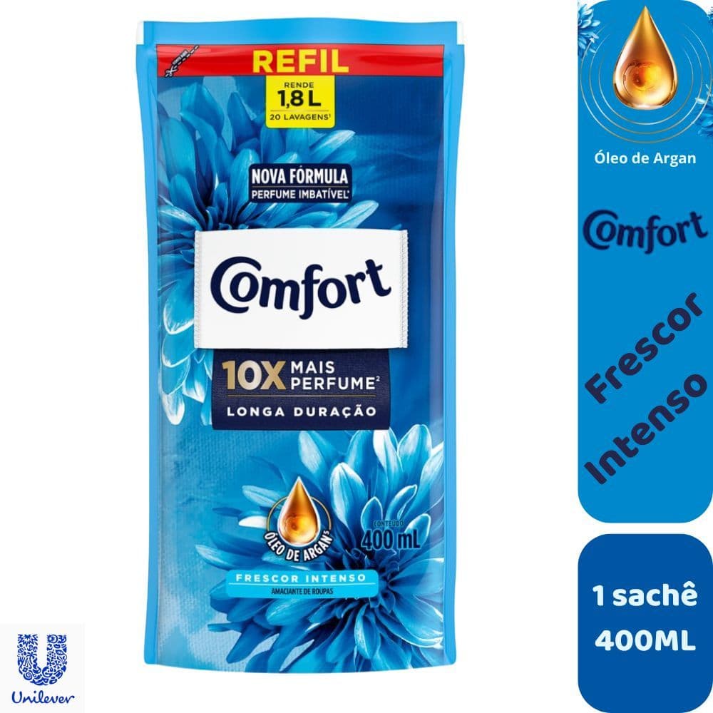 Amaciante Concentrado Comfort Frescor Intenso 400ml Refil | 1,2,3 unidades | Perfume duradouro