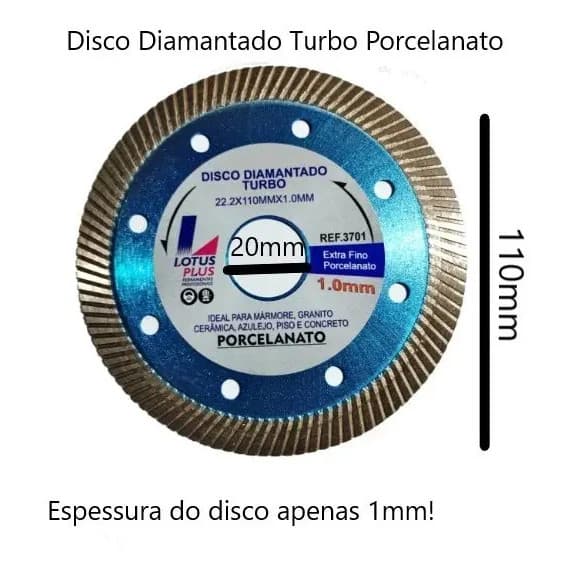 Disco Diamantado Turbo Lotus Porcelanato Cerâmica 110mm 22,2mm Fino