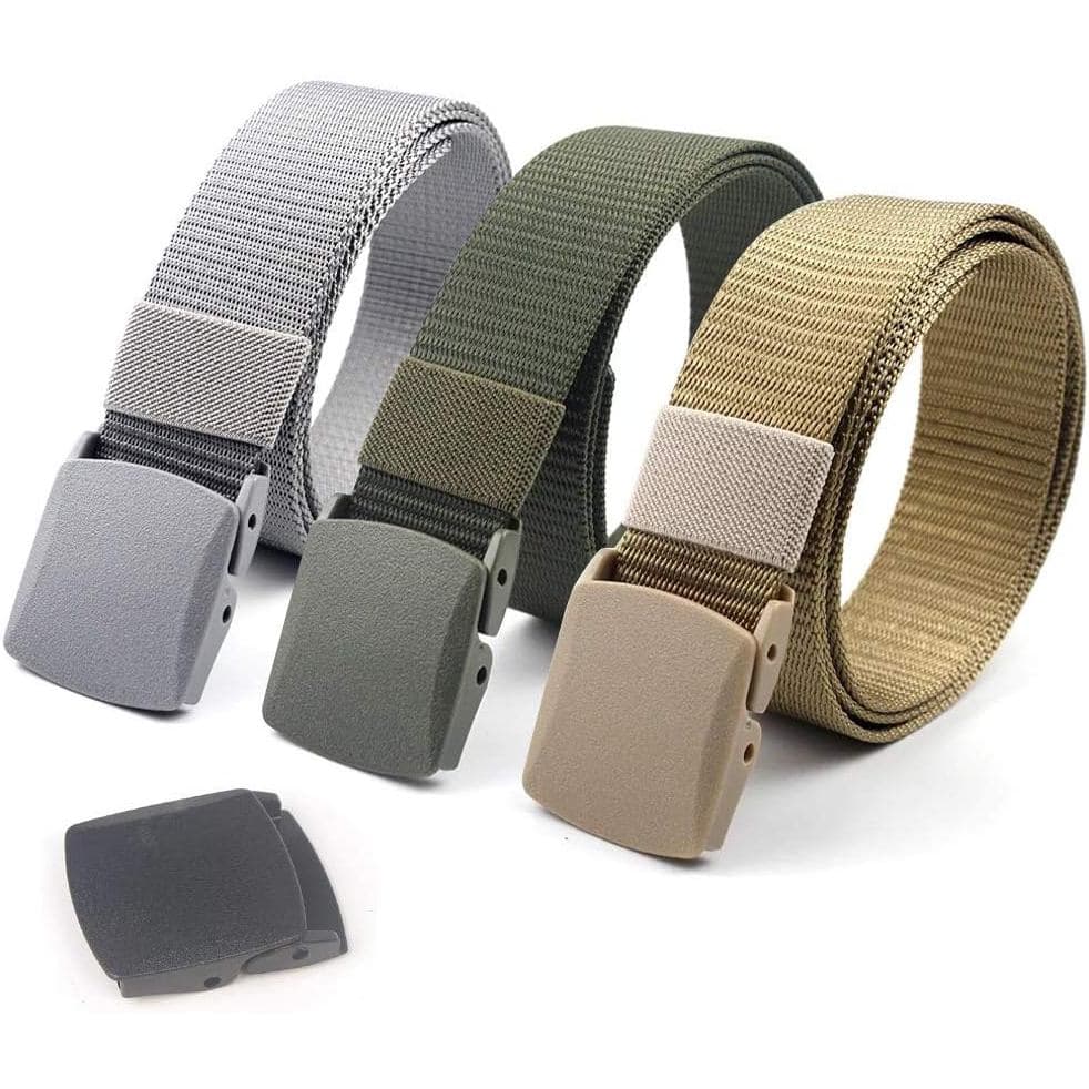 Cinto de Nylon Coobbar 3-Pack com Fivela de Plástico, Cinto Ajustável para Viagem, Cinto de Nylon com Fecho Deslizante