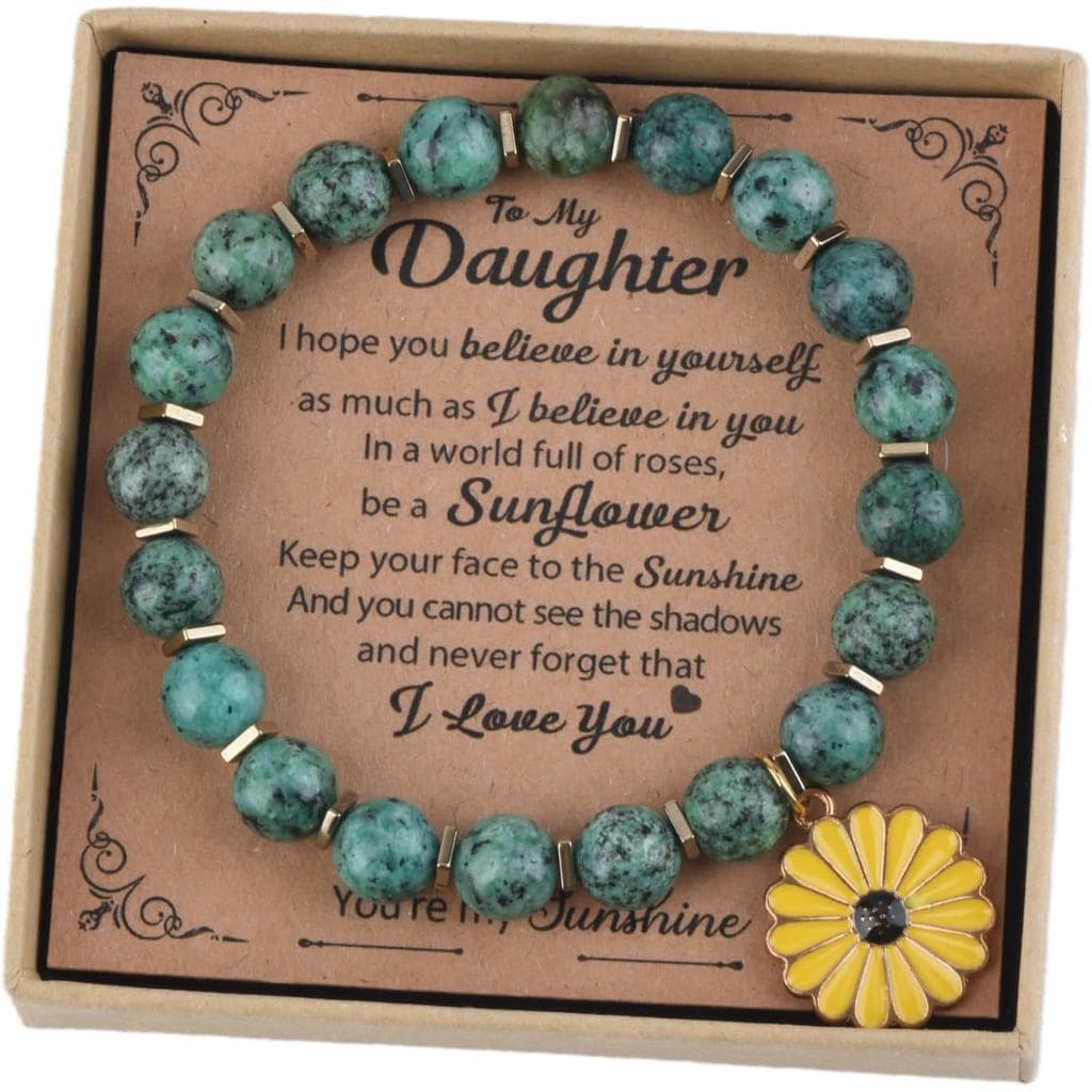 Presentes de Girassol para Mulheres, Pulseiras de Cristal Verde, Pulseira Calmante para Meditação e Equilíbrio, Ideal pa