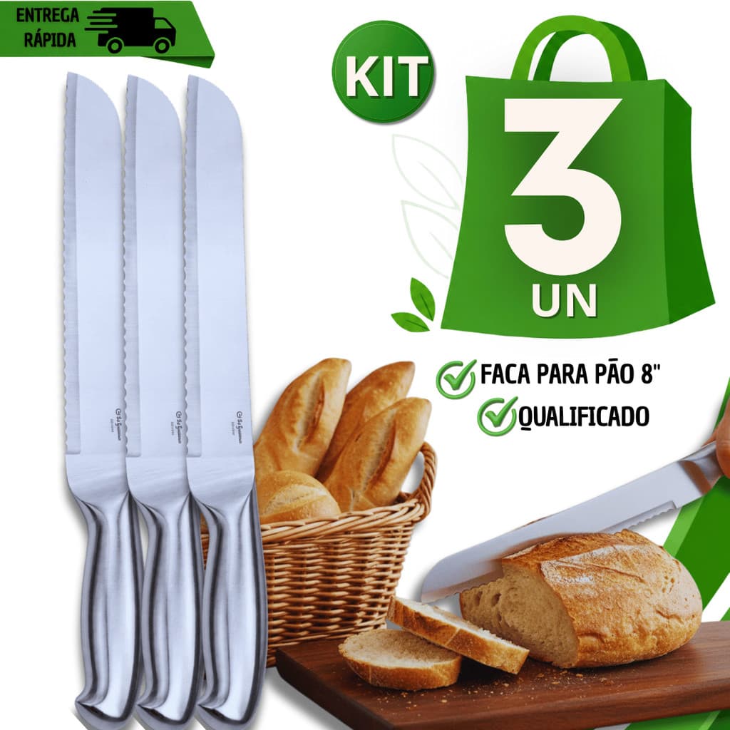 Faca De Pão Bolo Torta Lâmina Aço Inox 8 Polegadas Para Cozinha Serra Serrilha