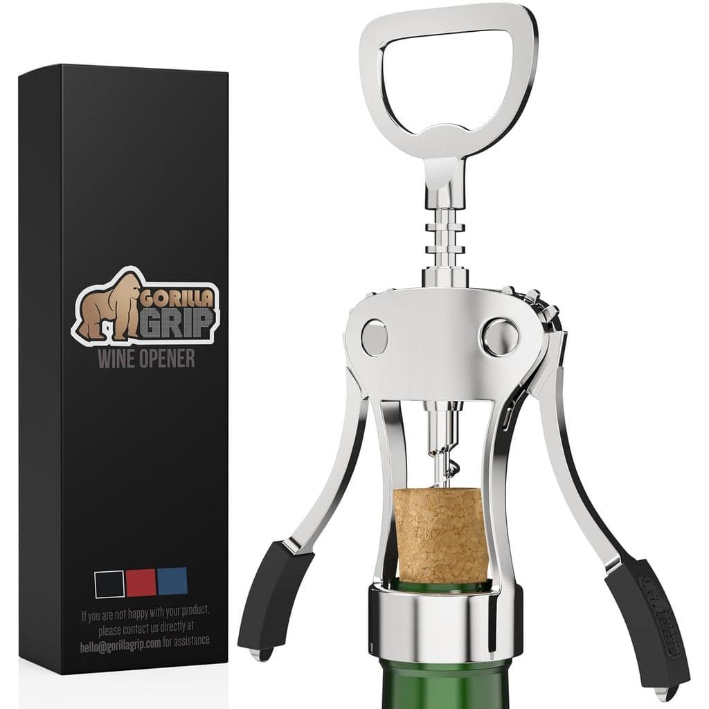 Abridor de Vinho Premium GORILLA GRIP Livre de BPA, Fácil de Usar, Saca-rolhas de Asa em Liga de Zinco Suave, Abridores