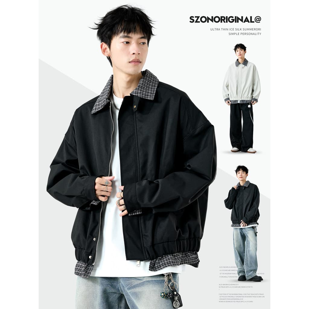 Falso de duas peças verificado jaqueta masculina outono novo estilo estilo velho dinheiro estilo cleanfit topo solto lap