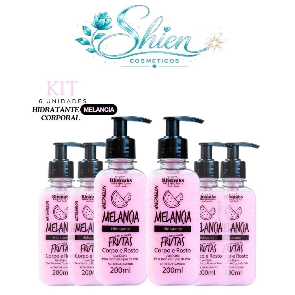 Kit 06 Hidratante Corporal Corpo e Rosto Melancia 200ml Rhenuks (Afilhado)