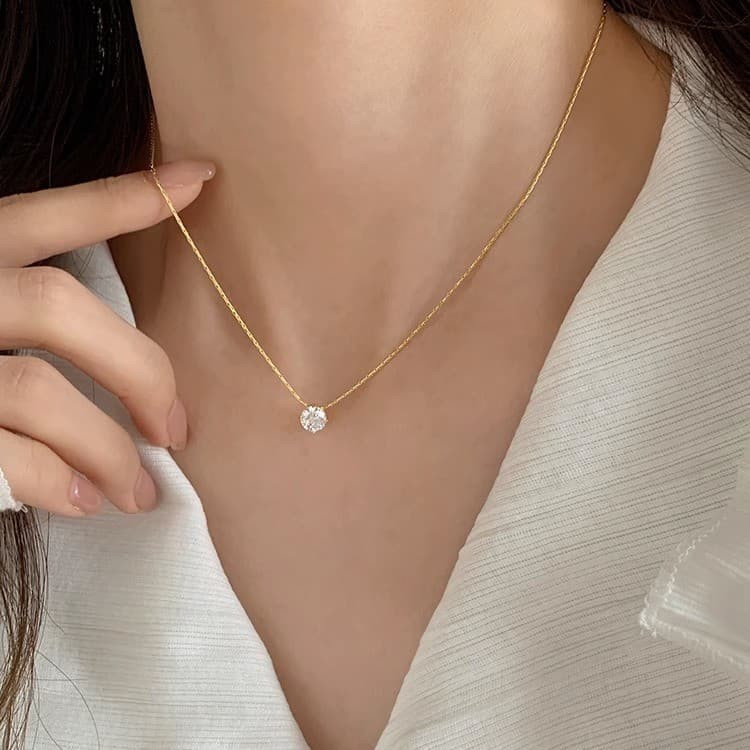 Pequeno redondo diamante zircão pingente colar feminino luz luxo nicho High-End jóias acessórios