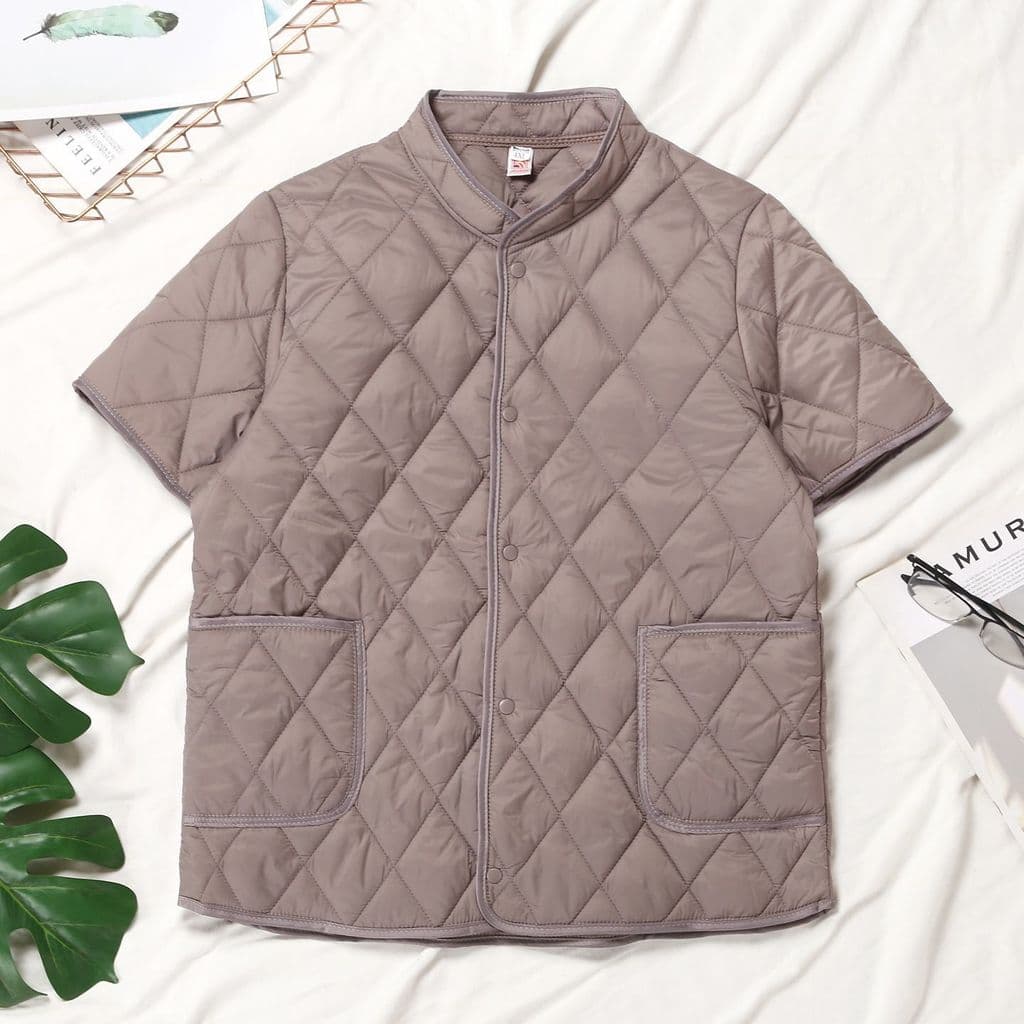 Três camadas de algodão acolchoado roupas losango gola alta de manga curta algodão acolchoado roupas botão outono invern