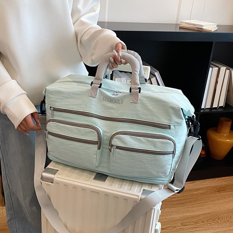 Grande capacidade saco de viagem senhoras leve saco de embarque viagem de curta distância seco molhado separação ginásio