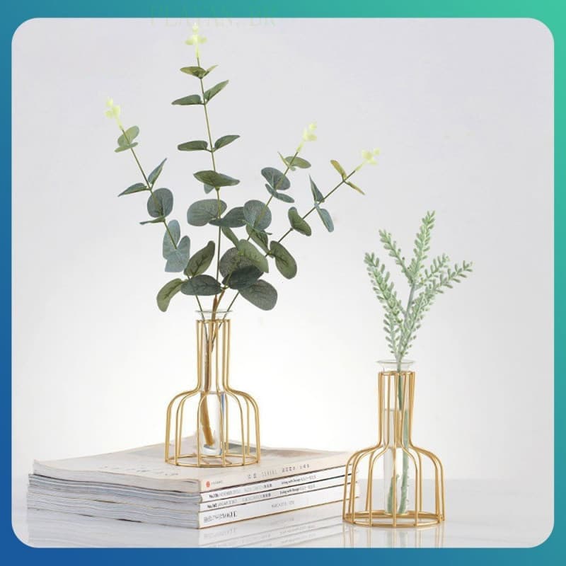 Pequeno Vaso Hidropônico de Ferro Dourado para Decoração de Sala de Estar Mesa de Jantar Flores Secas Verdes Recipient
