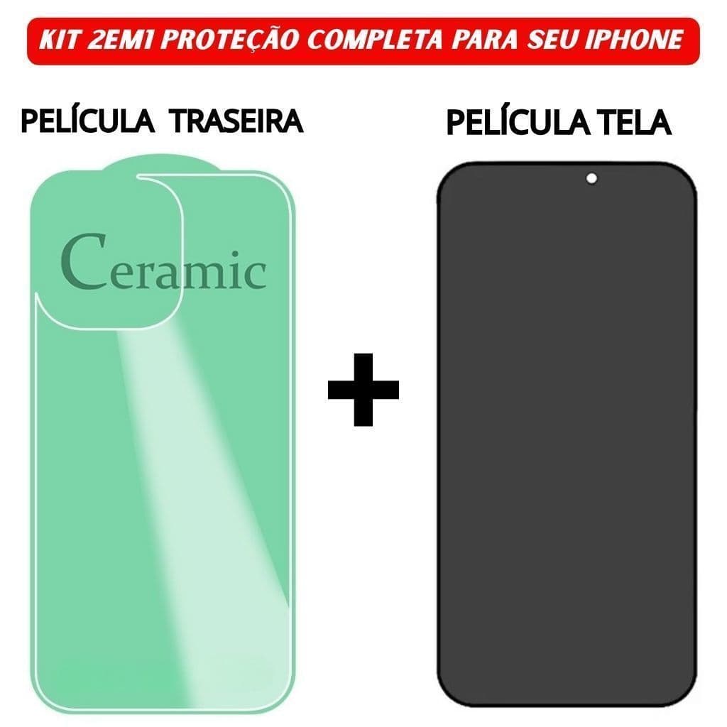 Kit 2em1 Película Traseira + Película Tela Vidro 3D Privacidade Para iPhone 11 12 13 14 15 16 Pro Max