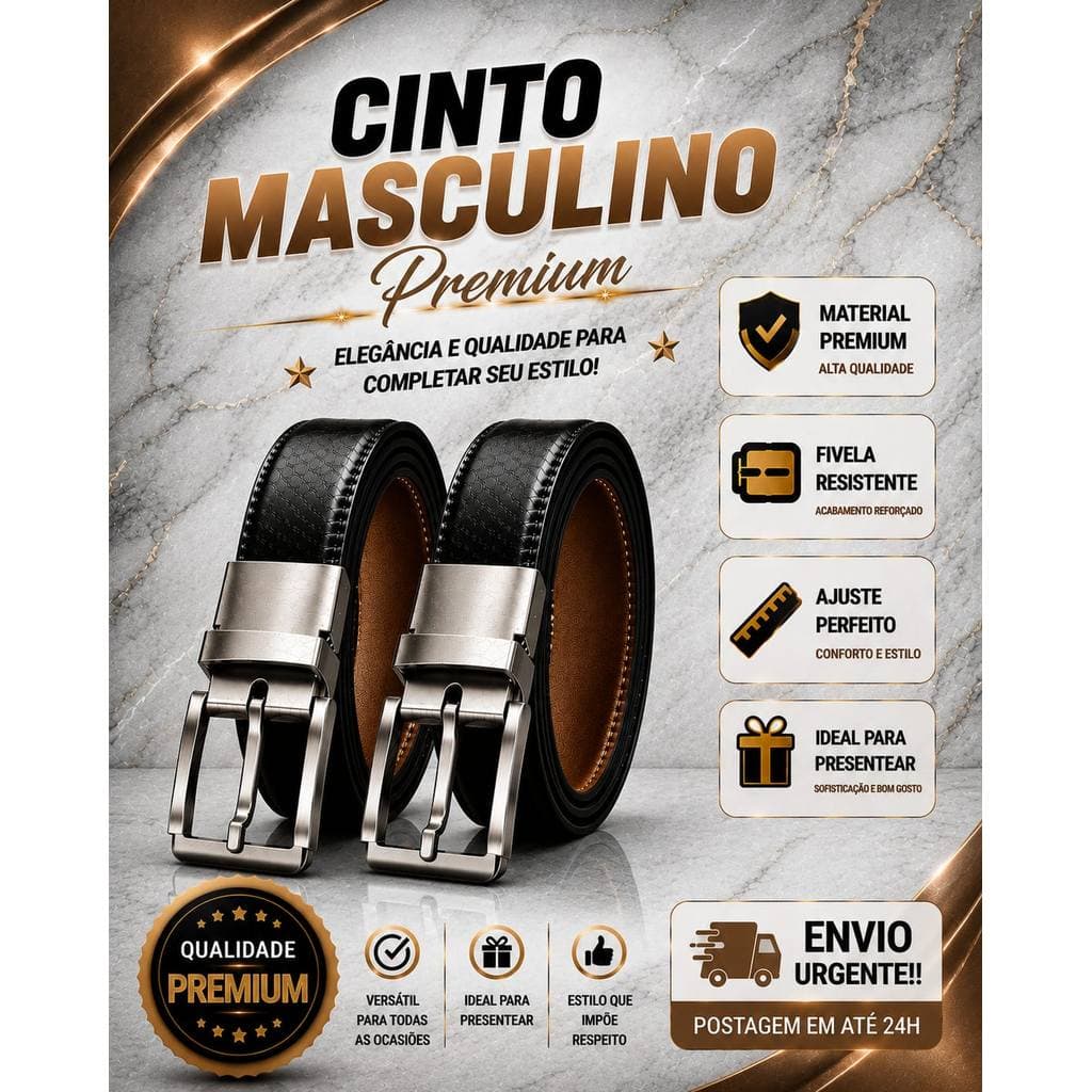 Cinto Masculino Couro Qualidade, Conforto Dupla Face Ajuste Perfeito Reforçado Fivela Removível