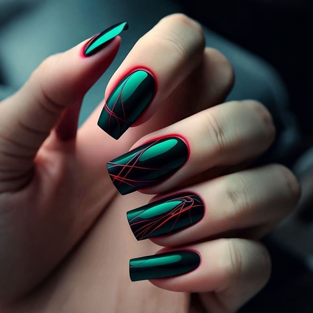 Verde escuro rachaduras comprimento médio Wearable estilo de unhas peças de Manicure destacáveis peças de unhas falsas