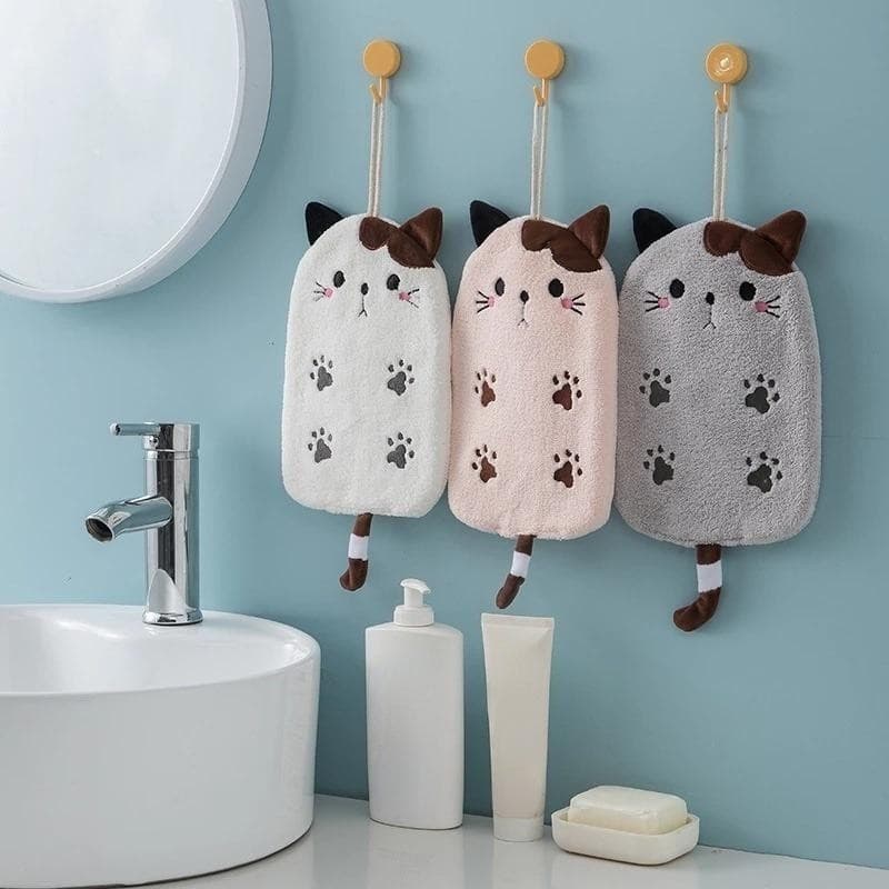 Toalha bordada com estampa de gato, super absorvente, estilo pendurado, decoração para casa, dupla função, em veludo cor
