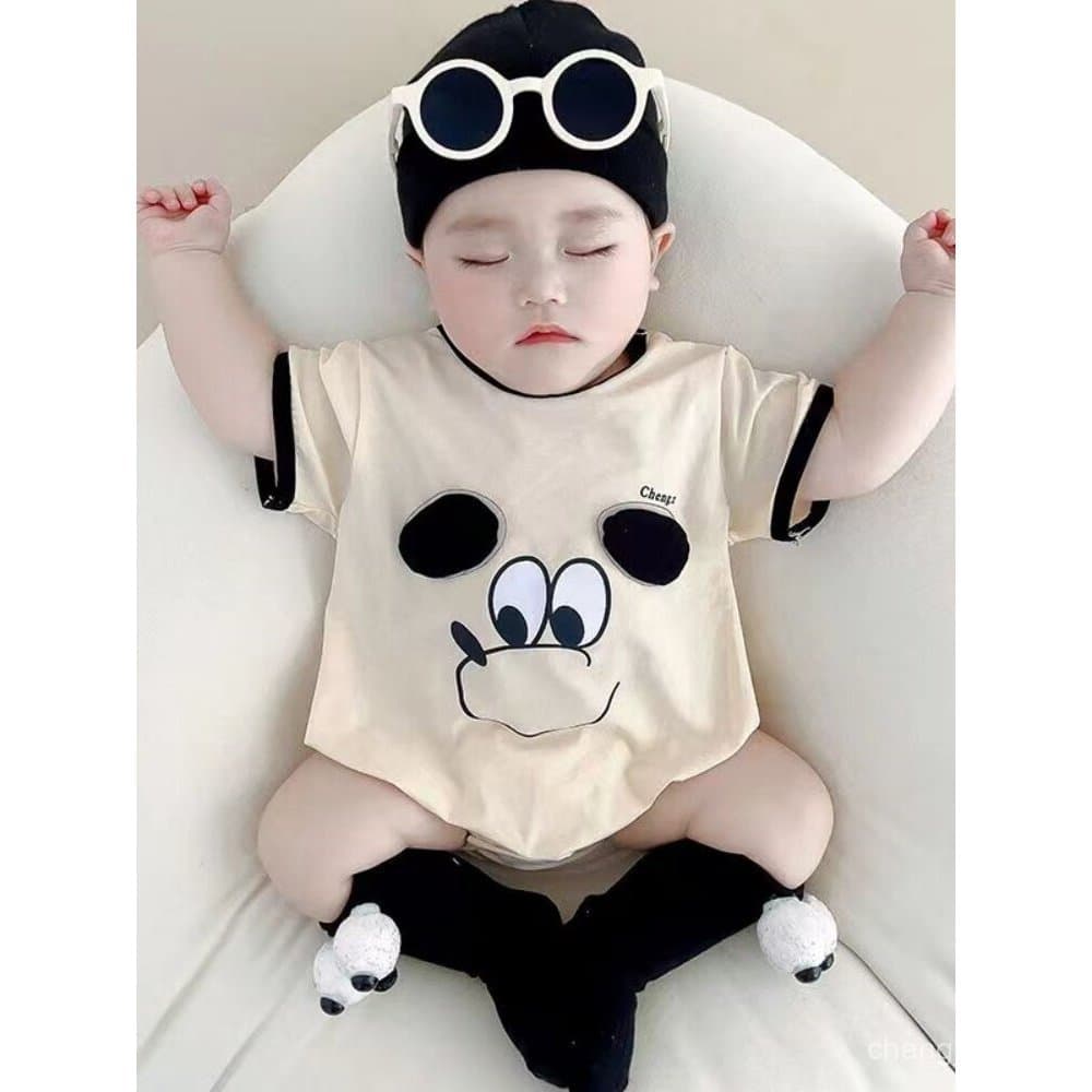 Macacão de bebê novo para o verão, macacão fino de manga curta para bebês, roupa de engatinhar para recém-nascidos, roup