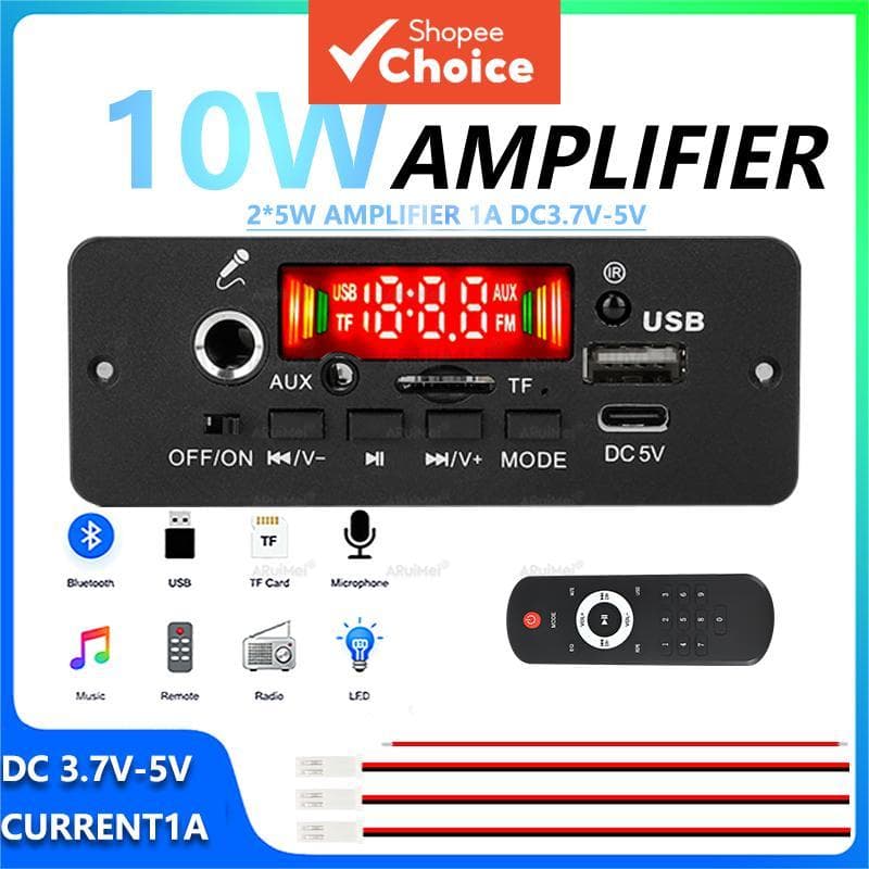 Módulo Amplificador Bluetooth Portátil 2x5W DC 3.7-5V Com Controle Remoto Para Sistema De Som DIY