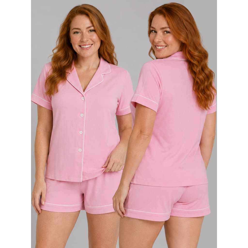 Pijama Feminino Americano Curto com Botões Frente Algodão Pós-Cirúrgico Amamentação 1un