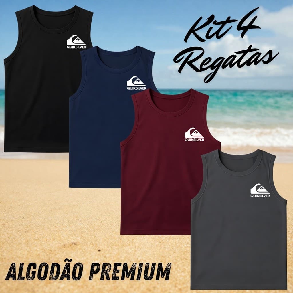 Kit 4 Regatas Masculina Algodão Varias Cores Leve e Confortavel - SILVER 02