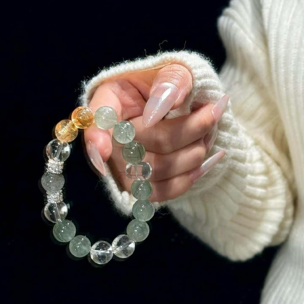 Pulseira de cristal de cabelo verde Natural, joias de alta qualidade, pulseira de venda quente, contas de cristal de tra