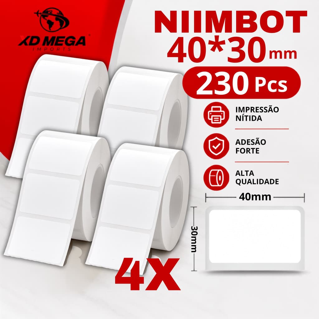 Kit 4 Rolos Etiquetas Adesiva 40x30 Niimbot B21 B1 - 920etiq