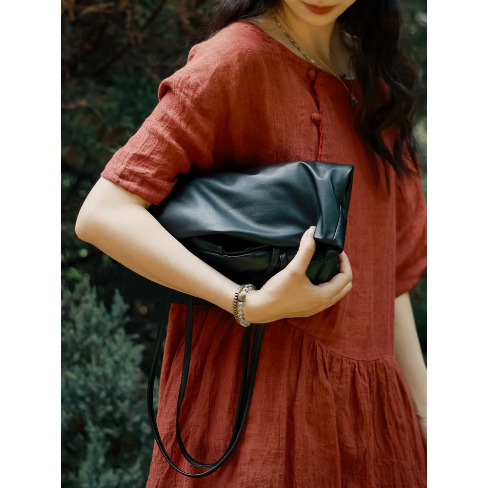 Único tecido macio pele de cordeiro alça de ombro sacola estilo preguiçoso bolsa de couro genuíno verão bolsa feminina