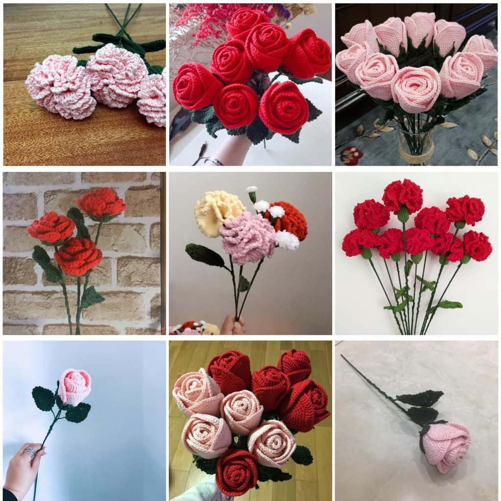 Diy crochê lã artesanal buquê fazendo pacote de Material rosa cravo malha à mão crochê diy