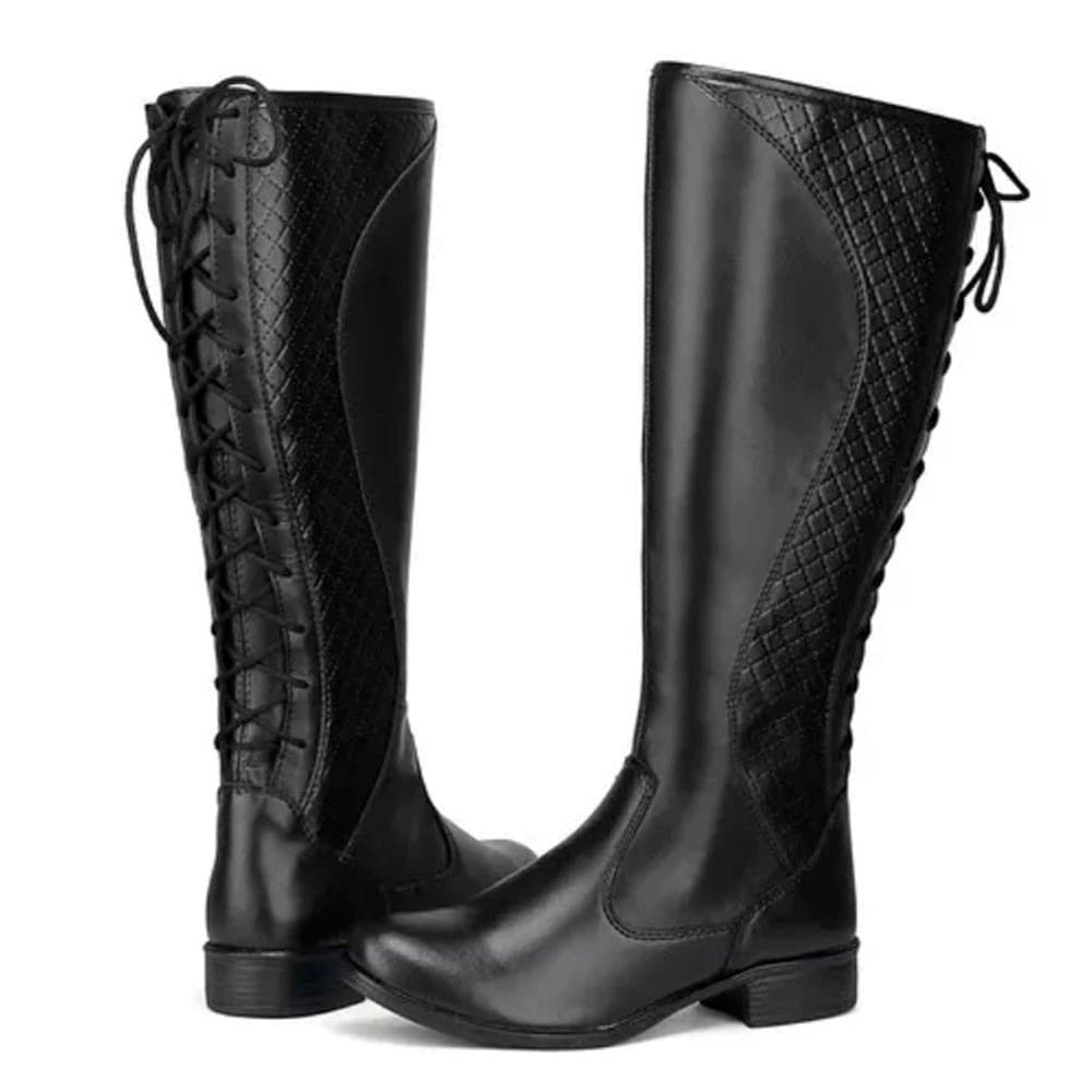 Bota ju Feminina Cano De Amarrar Ajustável Bota Montaria Feminina Cano De Amarrar Ajustável Confortável Dizati