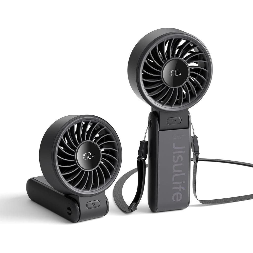 Ventilador Portátil JISULIFE Life7 – Flexibilidade Suprema: Fluxo de Ar Amplo e Forte, 19,5 Horas de Resfriamento Máximo