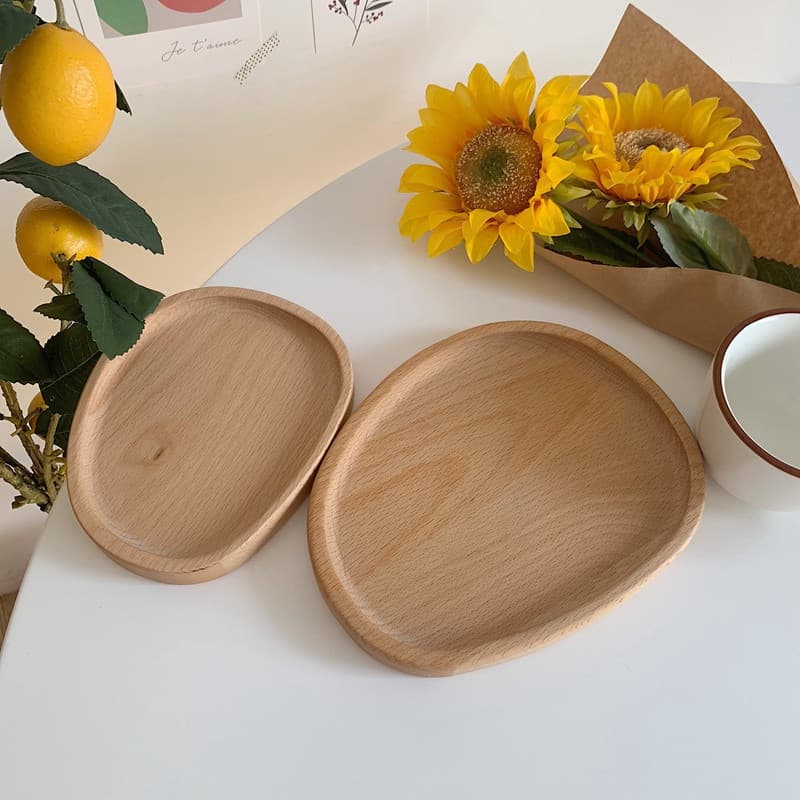 Bandeja Oval De Madeira De Bambu Para Decoração Da Planta