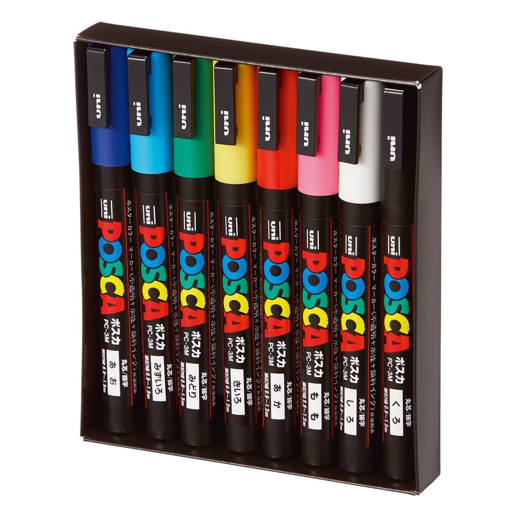 Conjunto de Marcadores/Iluminadores Uniball POSCA 8 Cores Ponta Fina PC-3M 8C st502 [Direto do Japão]