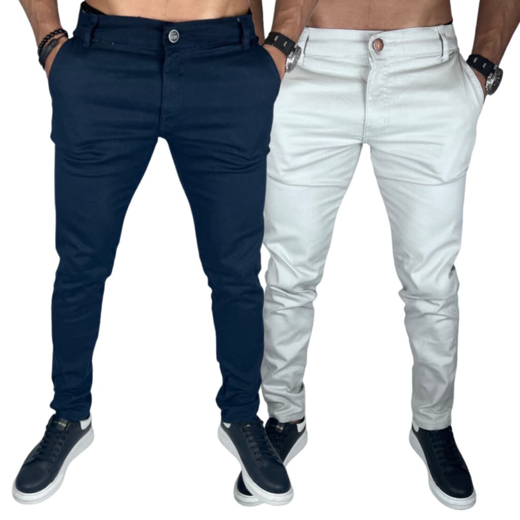 Kit 2 Calças Sarja Masculina Bolso Embutido Top