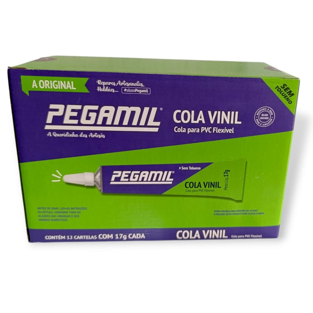 Cola Vinil Pegamil 17g Caixa Fechada 12 Unidades – Reparo PVC Flexível Piscinas Infláveis Lonas Apliques EVA