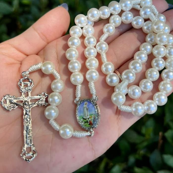 Terço Nossa Senhora de Fátima Perola Branca