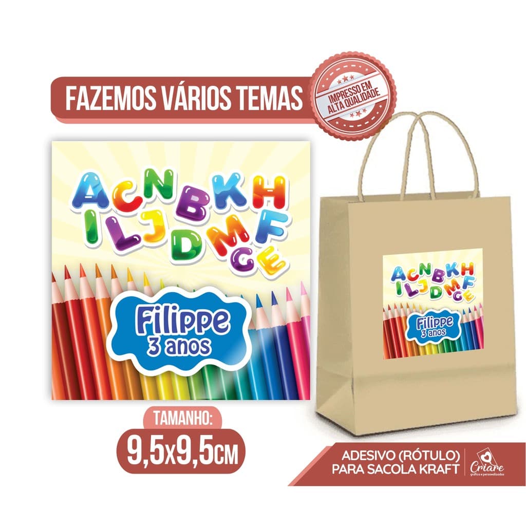 Kit Rótulo Adesivo - Alfabeto - Para personalizar sacolas Kraft - Adesivo com brilho - Fazemos vários temas