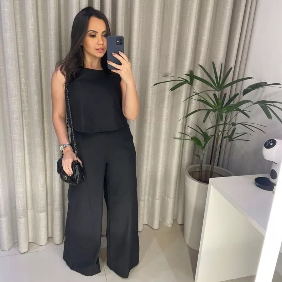 Conjunto Feminino De Linho Pantalona Despojado Para Outono/Inverno